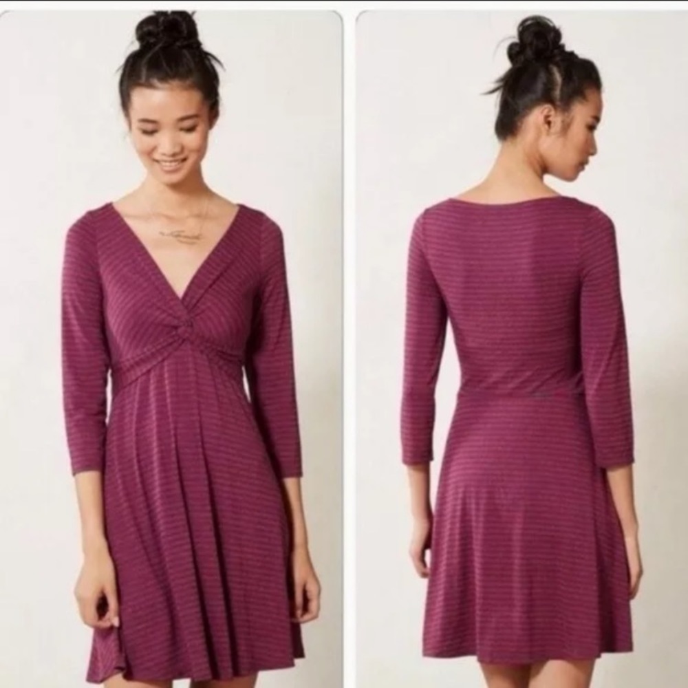 Anthropologie Lilka Torsade Purple Gray Striped Jersey Dress Small